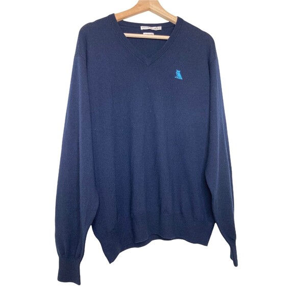 Peter Millar Size XL Merino Wool V-Neck Pullover Sweater Navy Blue - Picture 2 of 11